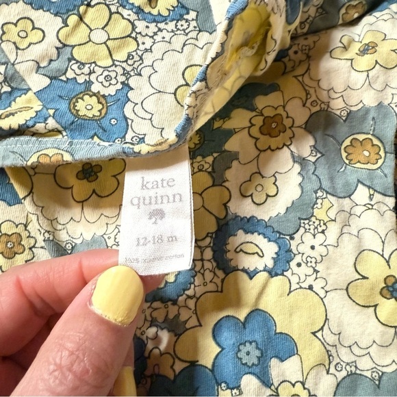 Kate Quinn Midcentury Floral Blue Yellow Kimono Bodysuit Size 12-18 Months - Picture 3 of 4